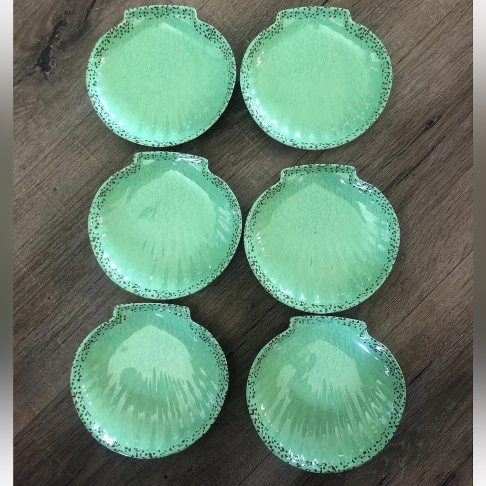 Seashell Shaped Melamine‎ Snack Dishes Green 5.5” Set of 6 Excellent Condition